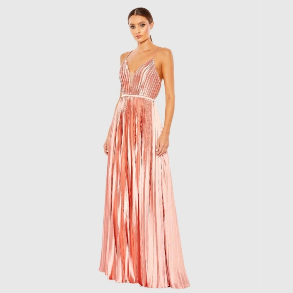 Mac Duggal Shimmering Rose Gold Maxi Dress